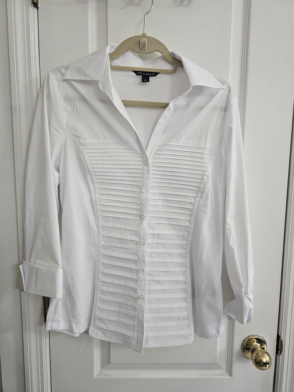 Zac & Rachel White Pleated-Panel Button Down Shirt